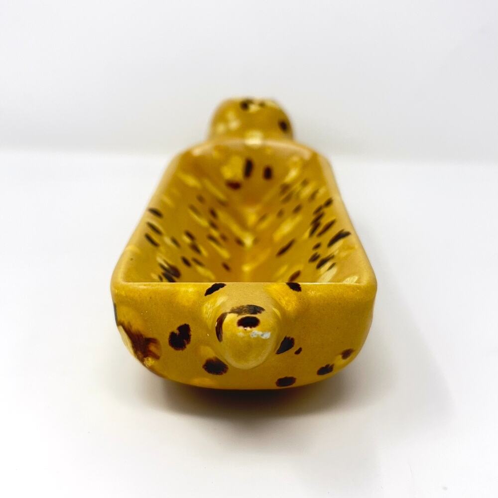 Vtg Dachshund Wiener Dog Serving Cracker Candy Dish Ceramic Bar Sponge Speckled - Picture 3 of 10